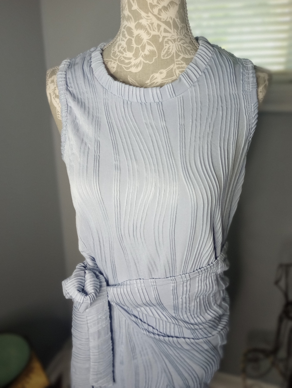 Sleeveless Textured Waist-Tie Dress in Light Blue Kohl's